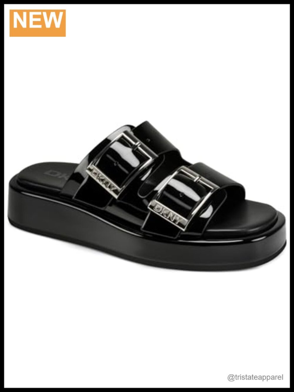 DKNY Leocadia Platform Slide Sandal with Buckles Peep Toe Slip On